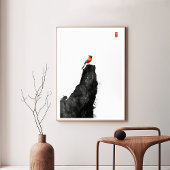 Roter Kardinal Bird on Ink Wash Rock - Zen Art Can Leinwanddruck