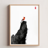 Roter Kardinal Bird on Ink Wash Rock - Zen Art Can Leinwanddruck