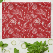 Roter Kardinal Bird, Pine and Winter Berries Geschirrtuch (Gefaltet)