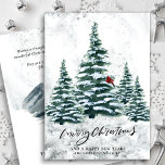 Roter Kardinal Bird von Rustic Green Winter Pine T<br><div class="desc">Rustikale Green Winter Pine Trees Red Kardinal Bird Watercolor Ferienkarte. Senden Sie Ihren Lieben mit diesen festlichen, naturfarbenen und modernen, nicht-Foto-Designkarten Urlaubsgrüße! Genießen Sie einen schneebedeckten Tag in einem Berg mit großen, weich grünen, bemalten Kiefernwäldern und einem Winterroten Vogel auf dem Baum. Bitte klicken Sie auf "Diese Vorlage personalisieren", um...</div>