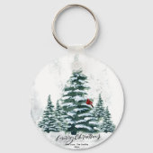 Roter Kardinal Bird von Rustic Green Winter Pine T Schlüsselanhänger (Vorderseite)