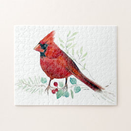 Roter Kardinal Bird Watercolor Art Jigsaw Puzzle