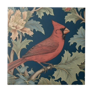 Roter Kardinal Bird William Morris-Stil Fliese