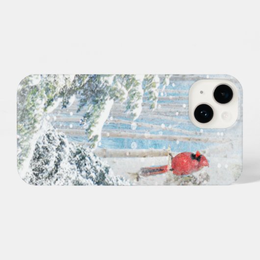 Roter Kardinal Bird Winter Snow Frosty Tree Forest iPhone Hülle (Rückseite (Horizontal))