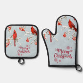 Roter Kardinal Birds Bäume Schnee Weihnachten Ofenhandschuh & Topflappen-Set (Vorderseite)