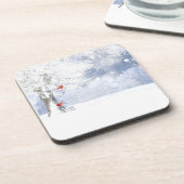 Roter Kardinal Birds Weihnachtsschneebaume Getränkeuntersetzer (Linke Seite)