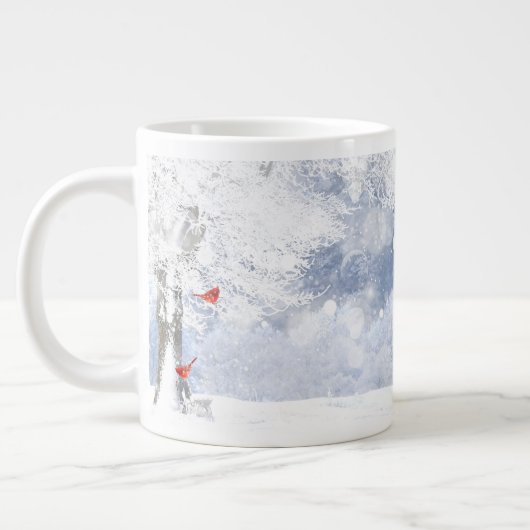 Roter Kardinal Birds Weihnachtsschneebaume Jumbo-Tasse (Links)