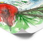 Roter Kardinal Birds Winter Snow Village Malerei Poster (Ecke)