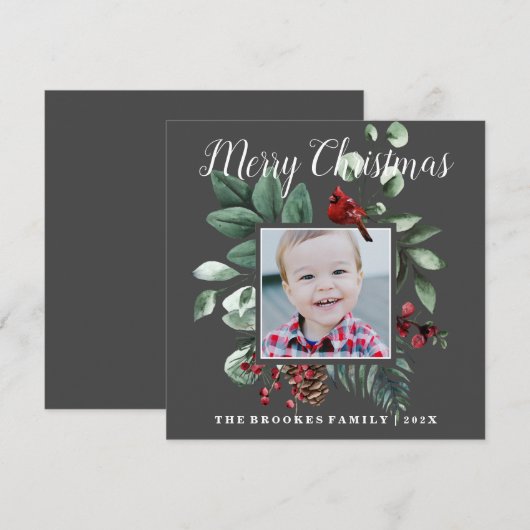 Roter Kardinal Blauer Weihnachts-Fotokarte (Vorne/Hinten)