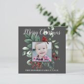 Roter Kardinal Blauer Weihnachts-Fotokarte (Stehend Vorderseite)