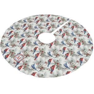 Roter Kardinal Blue Jay Monogram Polyester Weihnachtsbaumdecke