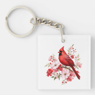 Roter Kardinal Blumen Vogelbeobachter Aquarell Nat Schlüsselanhänger