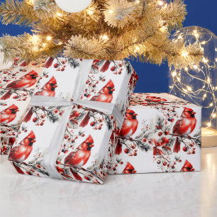 Roter Kardinal der Wasserfarbe auf der Zweigstelle Geschenkpapier