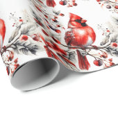 Roter Kardinal der Wasserfarbe auf der Zweigstelle Geschenkpapier (Rolleneckpunkt)