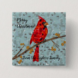 Roter Kardinal, der Weihnachtsvogel Button