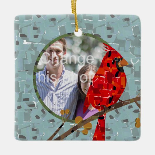 Roter Kardinal, der Weihnachtsvogel Keramikornament (Vorderseite)