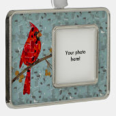 Roter Kardinal, der Weihnachtsvogel Rahmen-Ornament Silber (Rechts)
