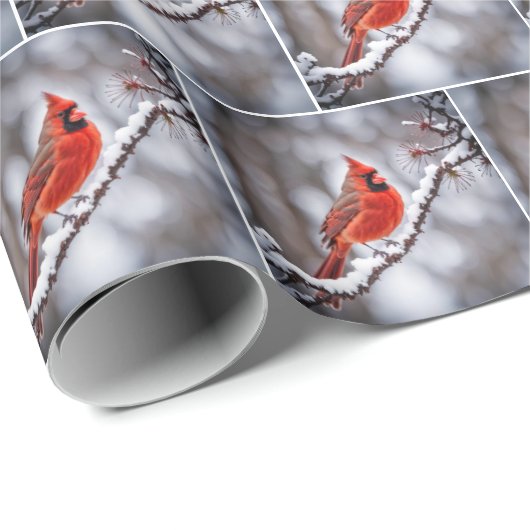 Roter Kardinal eine Winterzweigung Geschenkpapier (Rolleneckpunkt)