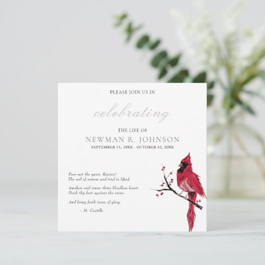Roter Kardinal Feier des Lebens Einladung (Stehend Vorderseite)
