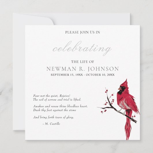 Roter Kardinal Feier des Lebens Einladung (Vorderseite)