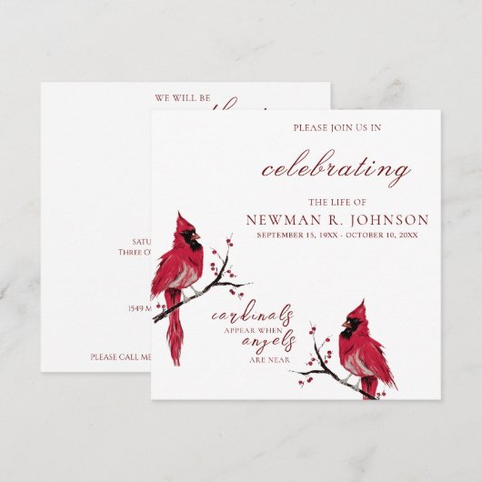 Roter Kardinal Feier des Lebens Einladung (Vorne/Hinten)