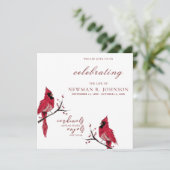Roter Kardinal Feier des Lebens Einladung (Stehend Vorderseite)