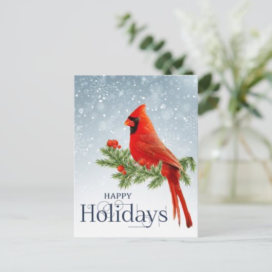 Roter Kardinal - Feiertage Postkarte (Stehend Vorderseite)