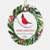 Roter Kardinal Frohe Weihnachtsbird Winter Keramik Ornament (Links)