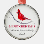 Roter Kardinal Frohe Weihnachtsbird Winter Ornament Aus Metall (Vorne)