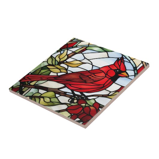 Roter Kardinal Gesteinigter Glattholzvogel Fliese (Seite)