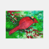 Roter Kardinal Grüner Wald Wasserfarbe Fleecedecke (Vorderseite (Horizontal))