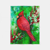 Roter Kardinal Grüner Wald Wasserfarbe Fleecedecke (Vorderseite)