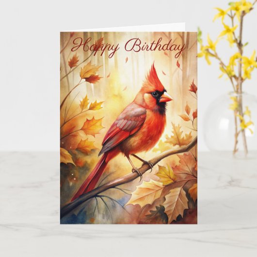 Roter Kardinal Herbst Geburtskarte Karte (Gelbe Blume)