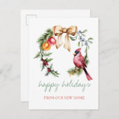 Roter Kardinal Holly Berry Holiday Ankündigungspostkarte (Vorne/Hinten)