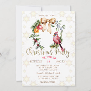 Roter Kardinal Holly Berry Snowflakes Weihnachten Einladung