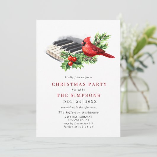 Roter Kardinal Holly Berry Weihnachtsfeier Einladung (Stehend Vorderseite)