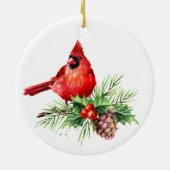 Roter Kardinal Holly Berry Weihnachtsfeiertag Keramik Ornament (Hinten)