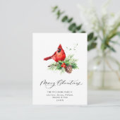 Roter Kardinal Holly Berry Weihnachtsfeiertag Postkarte (Stehend Vorderseite)