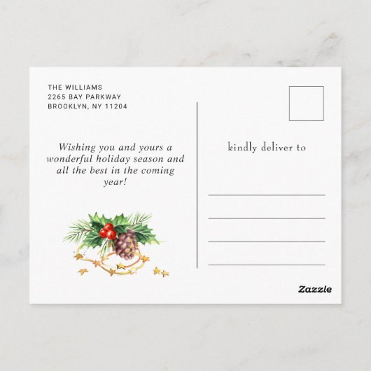 Roter Kardinal Holly Berry Weihnachtsfeiertag Postkarte (Rückseite)