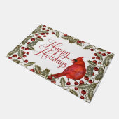 Roter Kardinal Holly und Red Berries Happy Holiday Fußmatte (Schrägansicht)