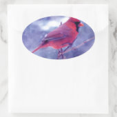 Roter Kardinal im Blizzard Ovaler Aufkleber (Tasche)