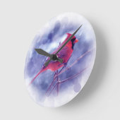 Roter Kardinal im Blizzard Runde Wanduhr (Winkel)