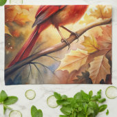 Roter Kardinal im Herbst Geschirrtuch (Gefaltet)