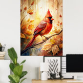 Roter Kardinal im Herbst Poster (Heimbüro)