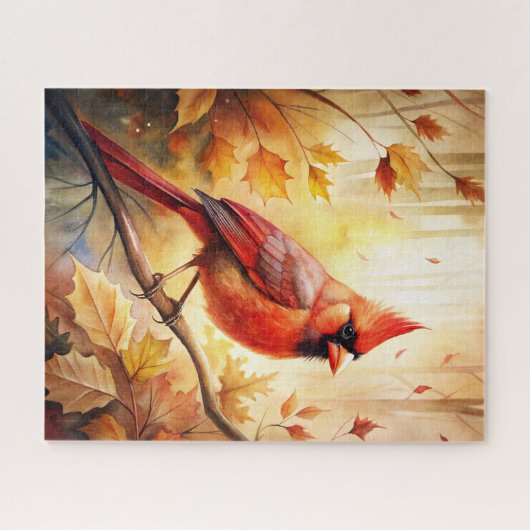 Roter Kardinal im Herbst Puzzle (Horizontal)