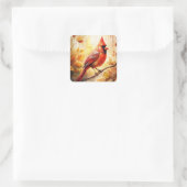 Roter Kardinal im Herbst Quadratischer Aufkleber (Tasche)