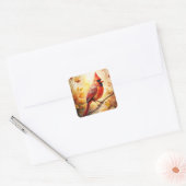 Roter Kardinal im Herbst Quadratischer Aufkleber (Umschlag)