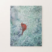 Roter Kardinal im Rätsel der Schneebäume Puzzle (Vertikal)