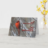 Roter Kardinal im Schnee - Geburtskarte Karte (Gelbe Blume)