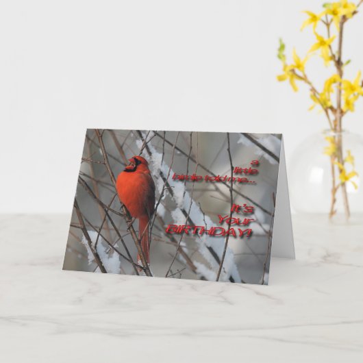 Roter Kardinal im Schnee - Geburtskarte Karte (Gelbe Blume)